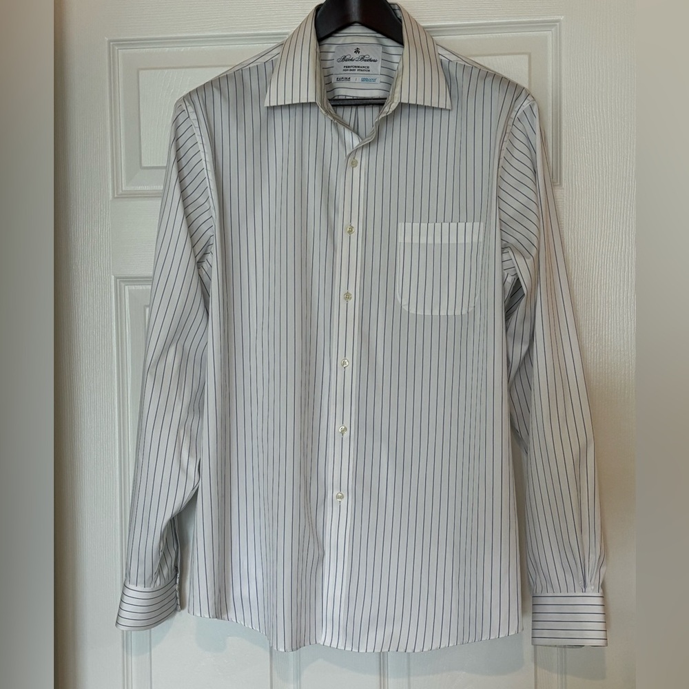Brooks Brothers White And Blue Dress Shirt size 16.5